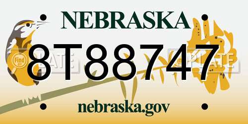8T88747 Nebraska License Plate