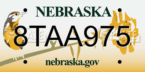 8TAA975 Nebraska License Plate