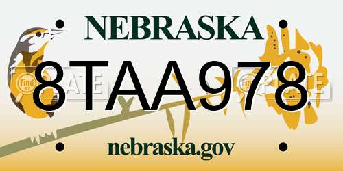 8TAA978 Nebraska License Plate