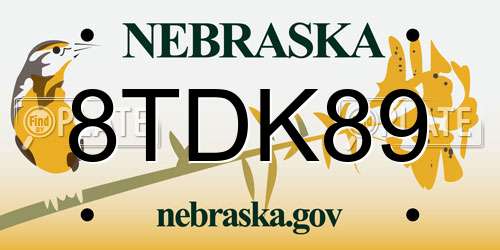 8TDK89 Nebraska License Plate