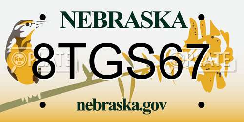 8TGS67 Nebraska License Plate
