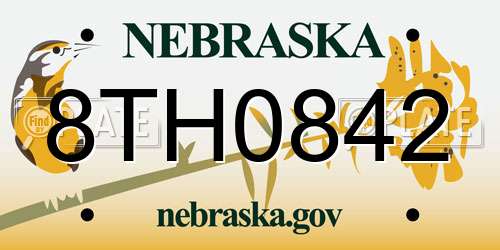 8TH0842 Nebraska License Plate