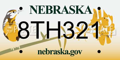 8TH321 Nebraska License Plate