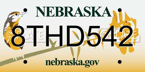 8THD542 Nebraska License Plate