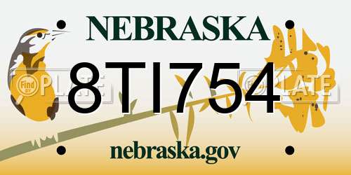 8TI754 Nebraska License Plate