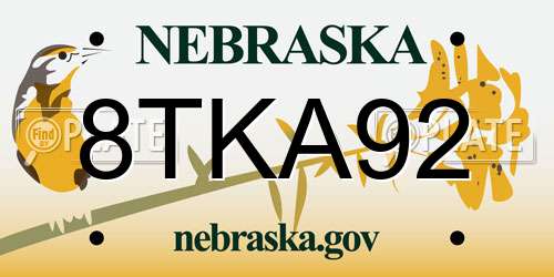 8TKA92 Nebraska License Plate