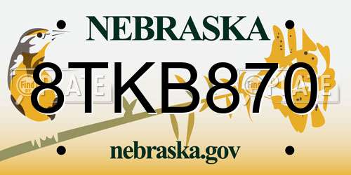 8TKB870 Nebraska License Plate