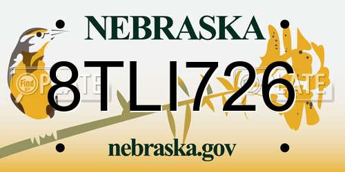 8TLI726 Nebraska License Plate