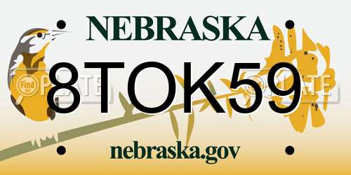 8TOK59 Nebraska License Plate