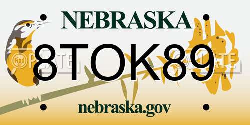 8TOK89 Nebraska License Plate