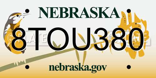 8TOU380 Nebraska License Plate