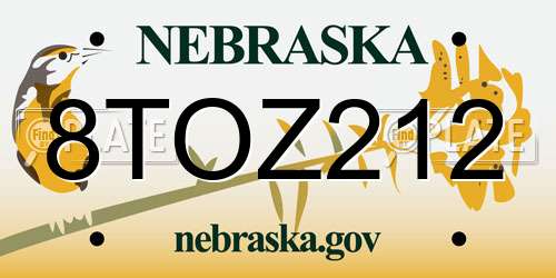 8TOZ212 Nebraska License Plate