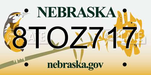 8TOZ717 Nebraska License Plate