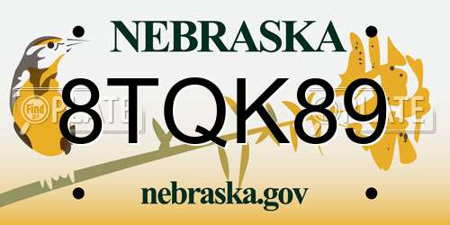 8TQK89 Nebraska License Plate