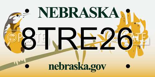 8TRE26 Nebraska License Plate