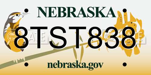 8TST838 Nebraska License Plate