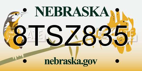 8TSZ835 Nebraska License Plate