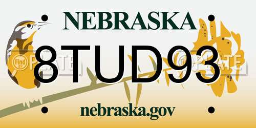 8TUD93 Nebraska License Plate