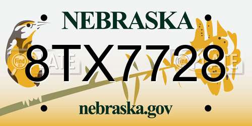 8TX7728 Nebraska License Plate