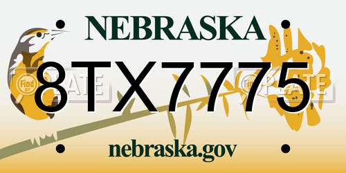 8TX7775 Nebraska License Plate