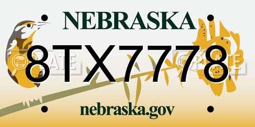 8TX7778 Nebraska License Plate