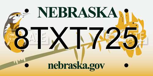 8TXT725 Nebraska License Plate