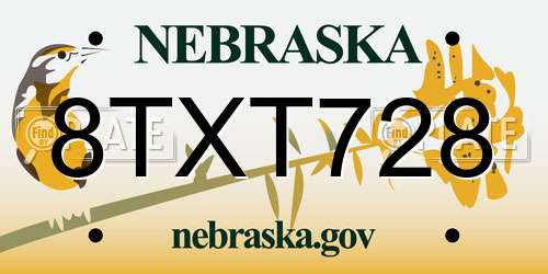 8TXT728 Nebraska License Plate