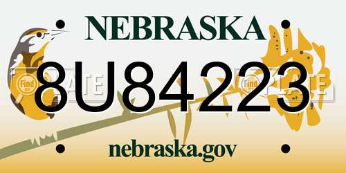 8U84223 Nebraska License Plate