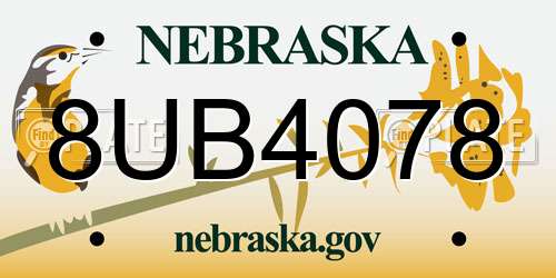 8UB4078 Nebraska License Plate