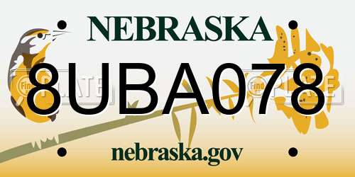 8UBA078 Nebraska License Plate