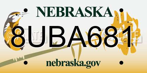 8UBA681 Nebraska License Plate