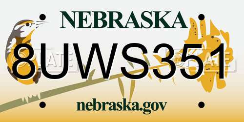 8UWS351 Nebraska License Plate