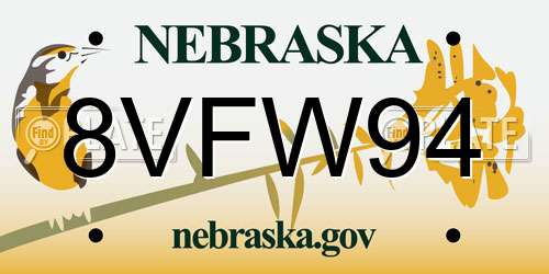 8VFW94 Nebraska License Plate