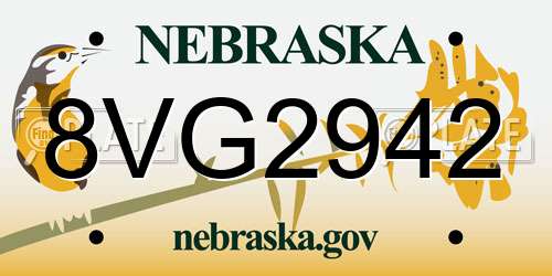 8VG2942 Nebraska License Plate