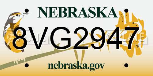 8VG2947 Nebraska License Plate