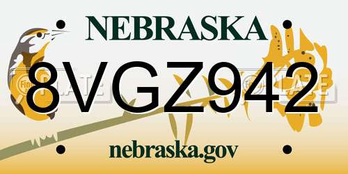 8VGZ942 Nebraska License Plate