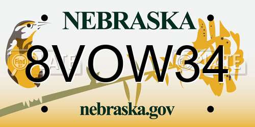 8VOW34 Nebraska License Plate