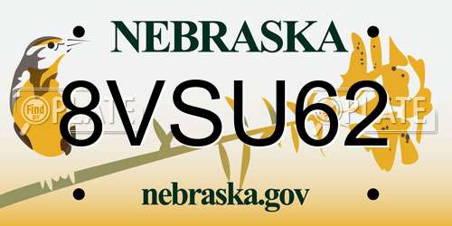 8VSU62 Nebraska License Plate