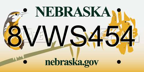 8VWS454 Nebraska License Plate