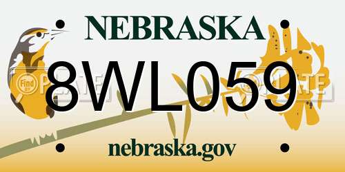 8WL059 Nebraska License Plate