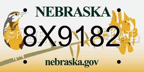 8X9182 Nebraska License Plate