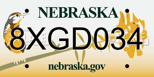 8XGD034 Nebraska License Plate