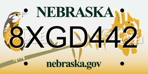 8XGD442 Nebraska License Plate