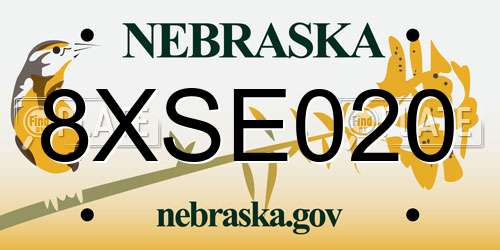 8XSE020 Nebraska License Plate