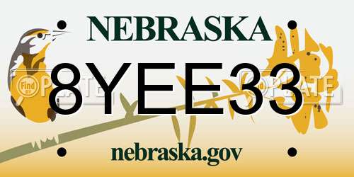 8YEE33 Nebraska License Plate