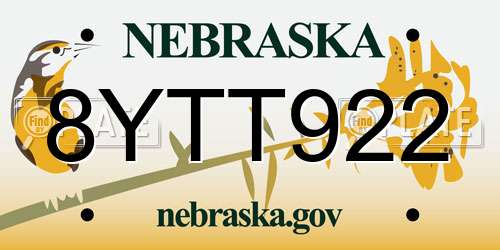 8YTT922 Nebraska License Plate