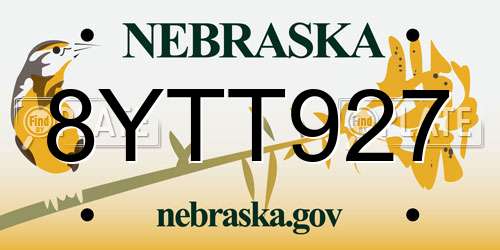 8YTT927 Nebraska License Plate