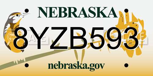 8YZB593 Nebraska License Plate