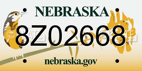 8Z02668 Nebraska License Plate