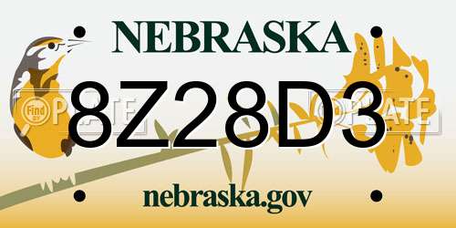 8Z28D3 Nebraska License Plate